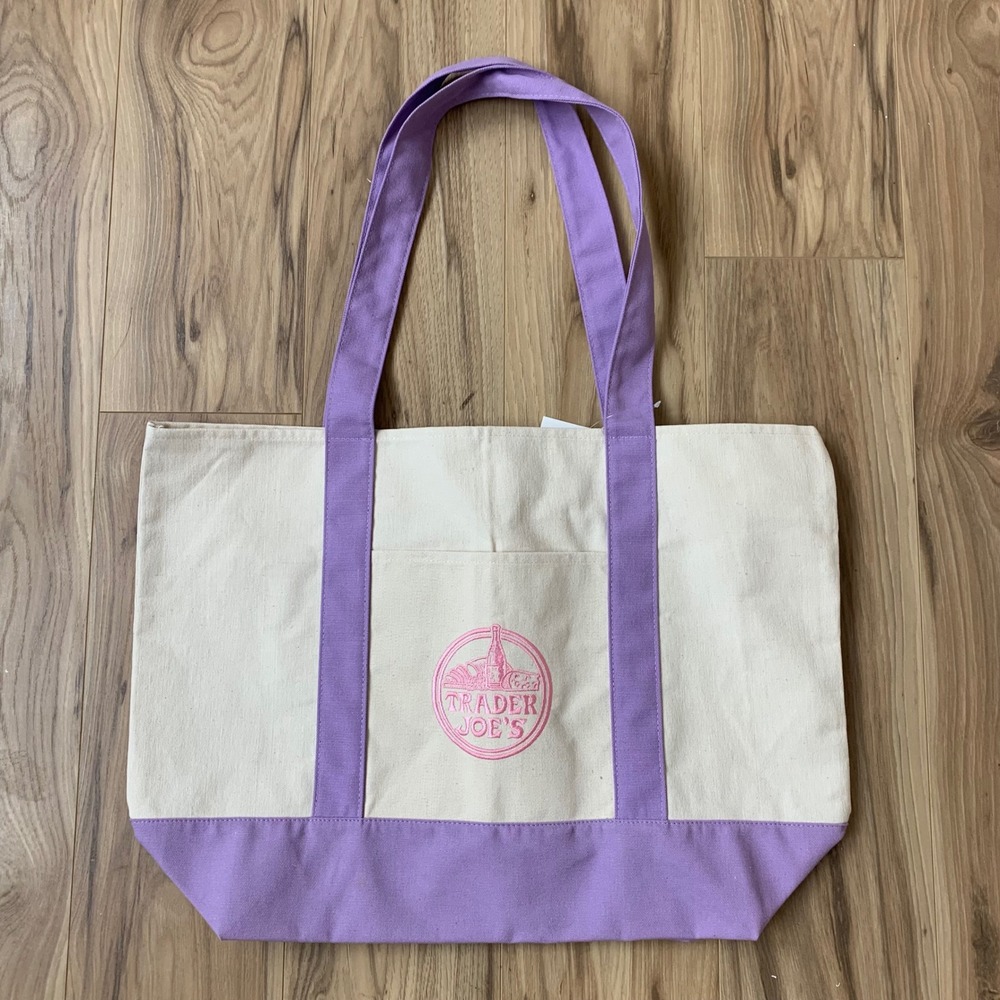 Trader Joe's Purple Canvas Tote Bag Reusable Grocery Market Bag NWT